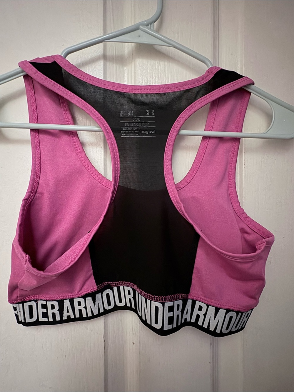 Under Armour Pink and Black Racerback Sports Bra with Branded Band